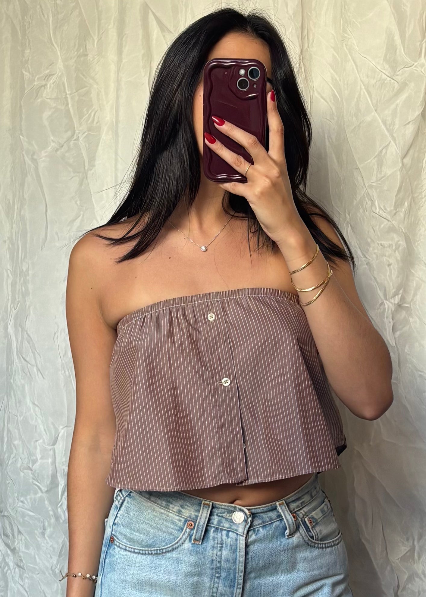 Top Giulia, Marron rayé, XS-S