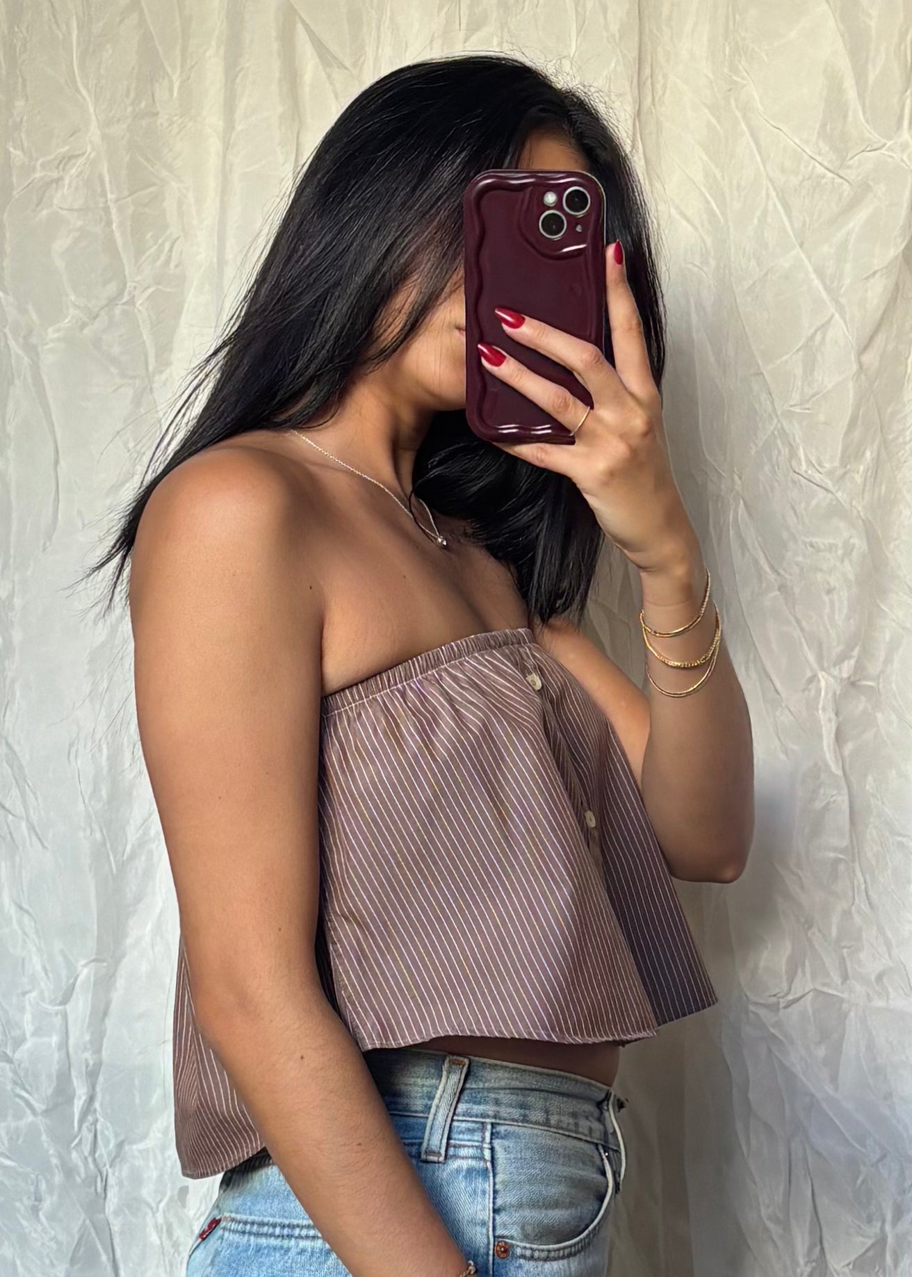 Top Giulia, Marron rayé, XS-S