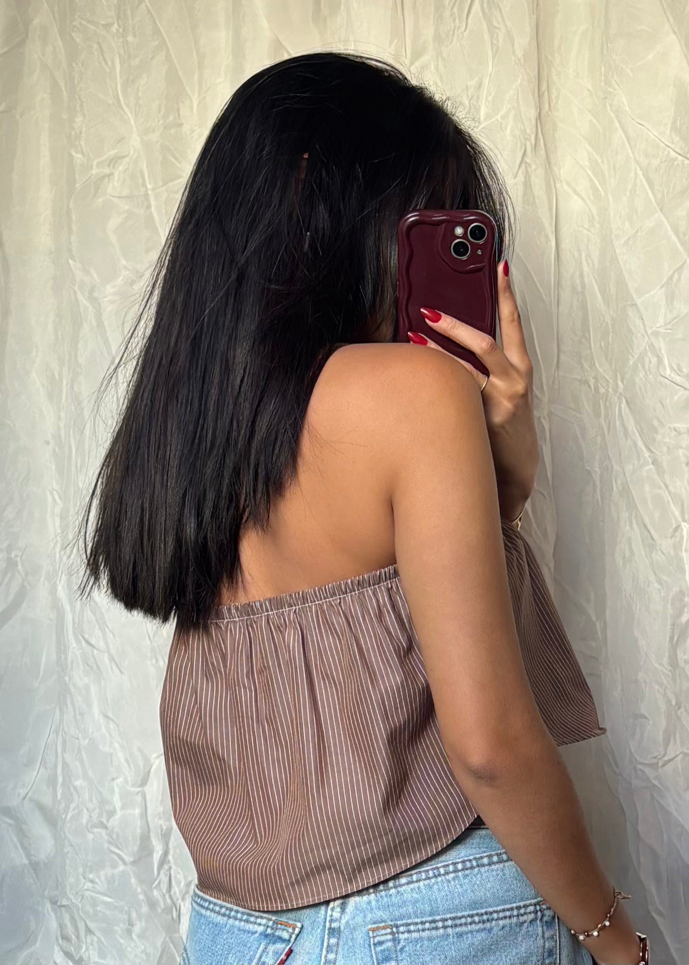 Top Giulia, Marron rayé, XS-S