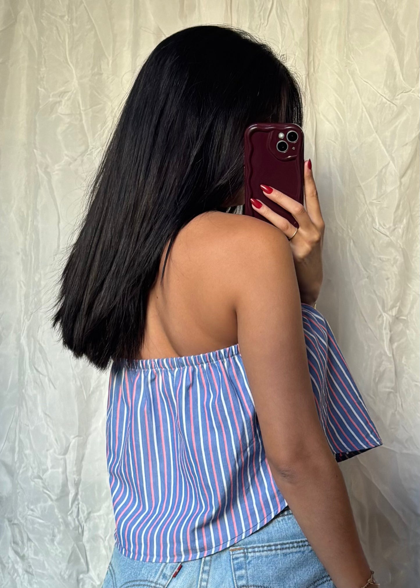 Top Giulia, Bleu et rouge rayé, XS-S