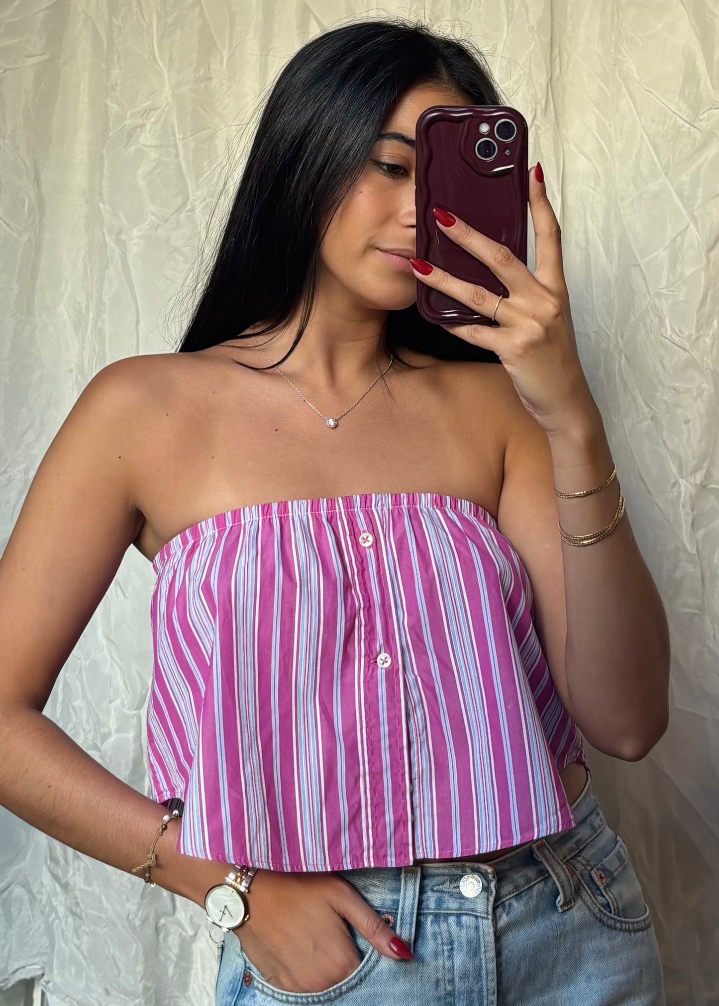 Top Giulia, Rose fushia rayé, XS-S
