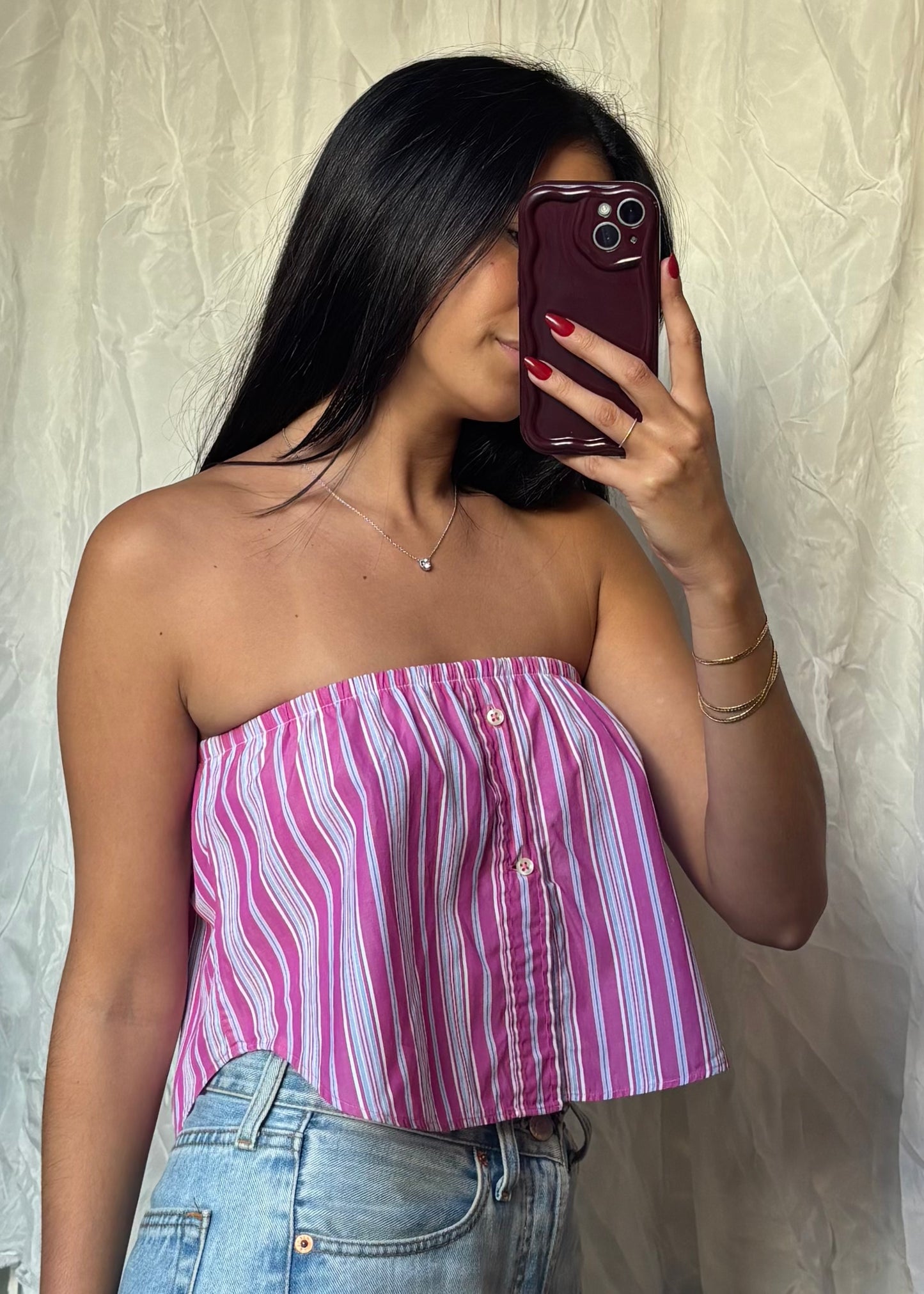 Top Giulia, Rose fushia rayé, XS-S