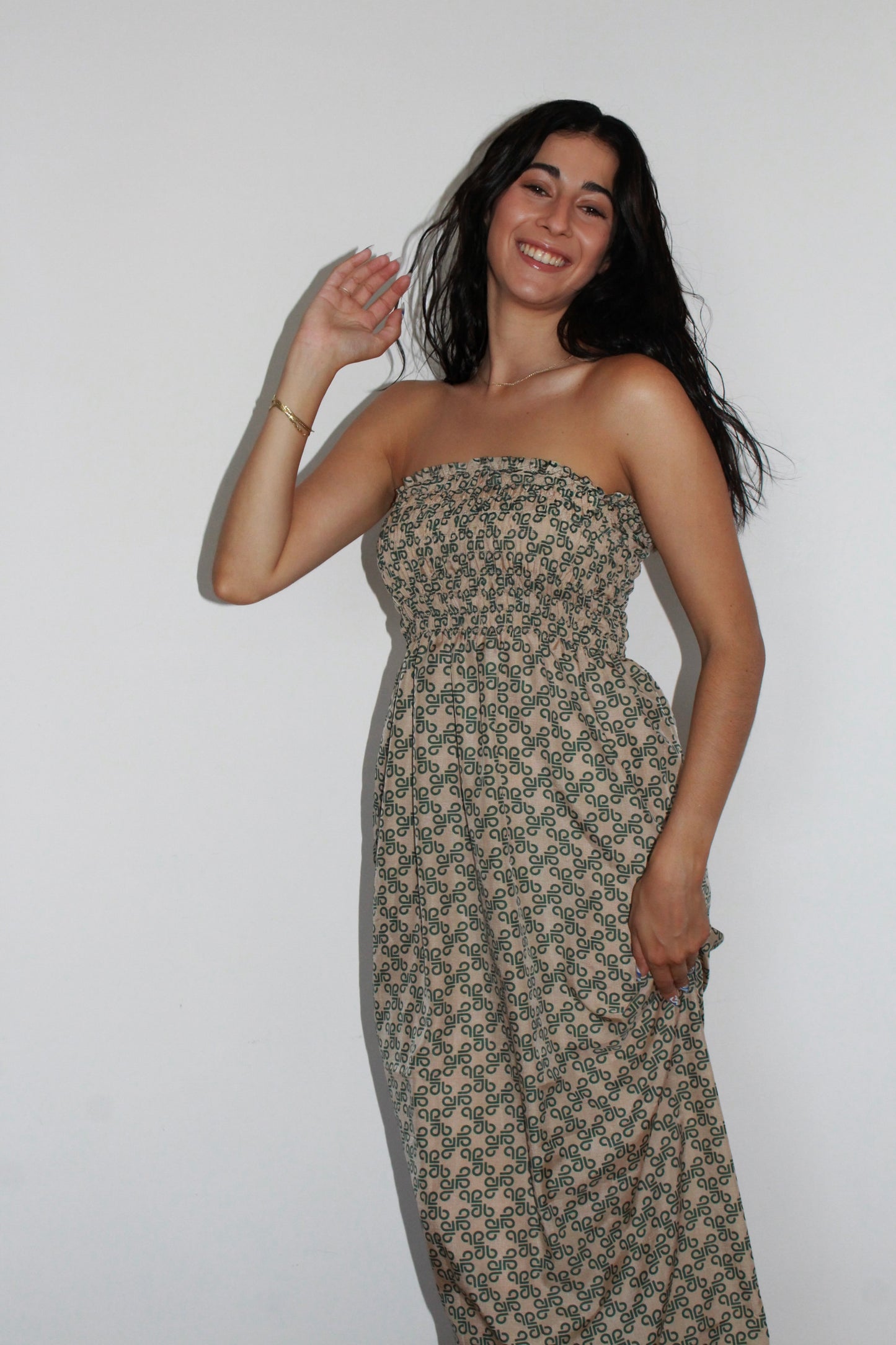 Robe longue Alie, Vert et beige, XXS-XS