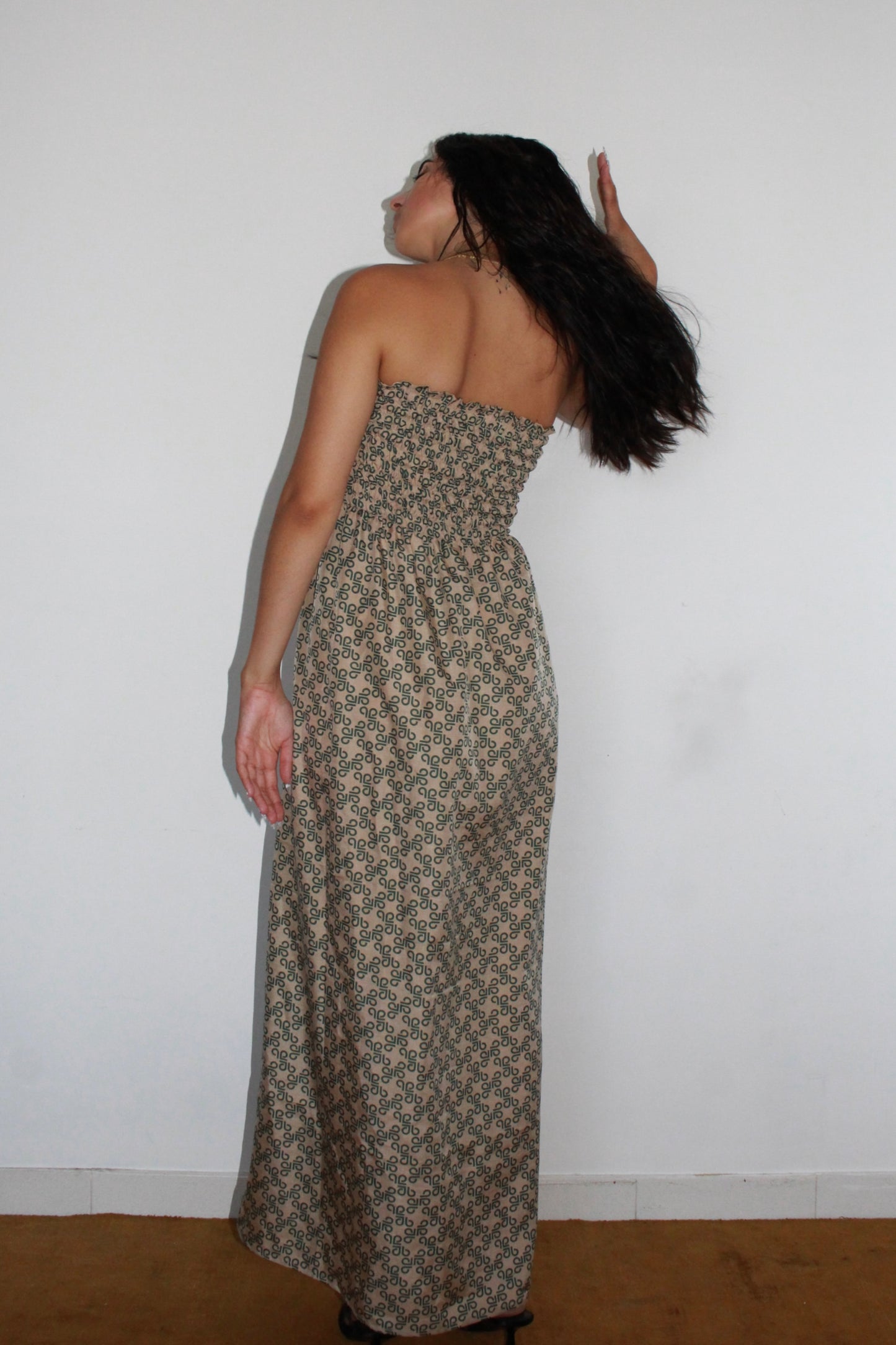 Robe longue Alie, Vert et beige, XXS-XS