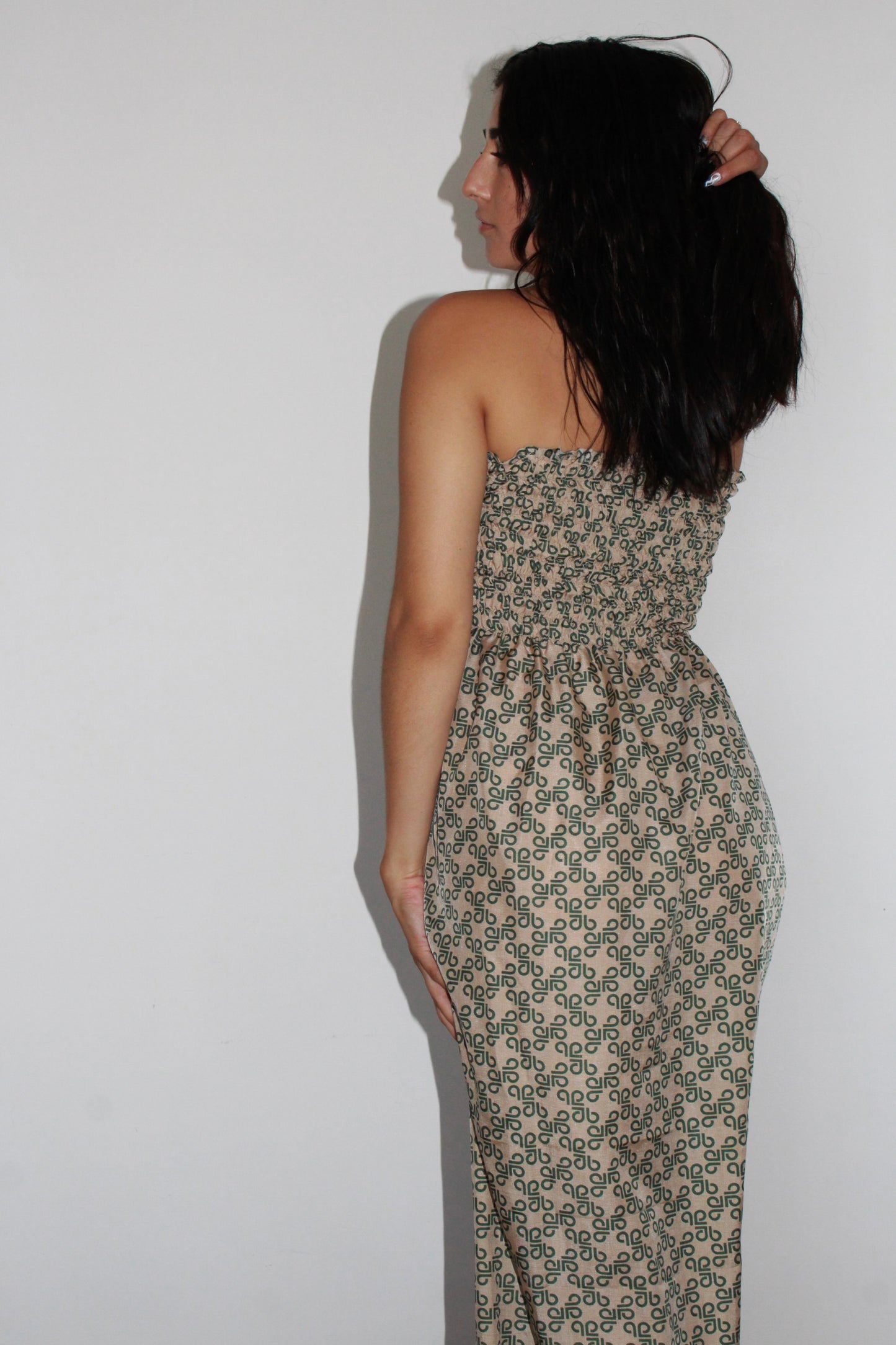 Robe longue Alie, Vert et beige, XXS-XS