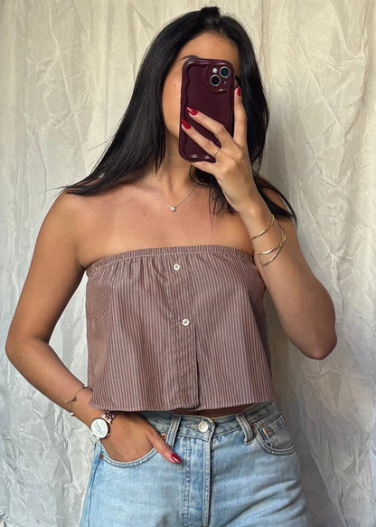 Top Giulia, Marron rayé, XS-S