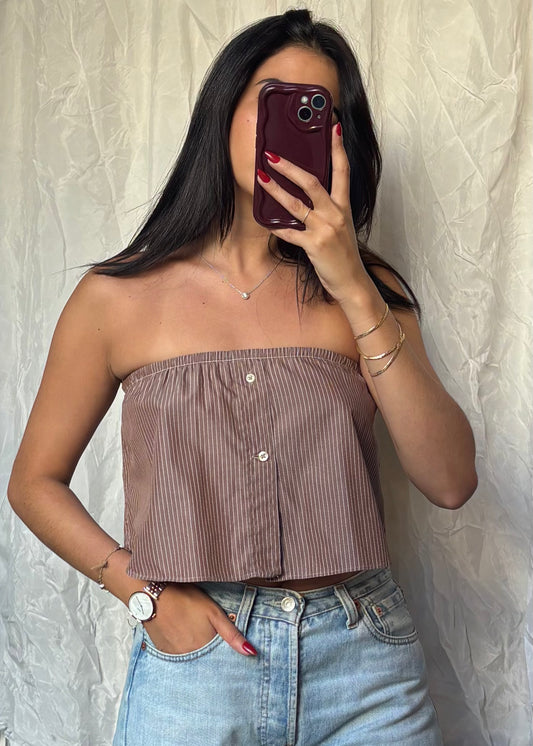 Top Giulia, Marron rayé, XS-S