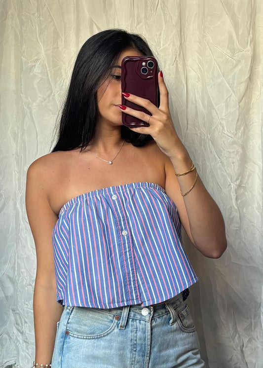 Top Giulia, Bleu et rouge rayé, XS-S
