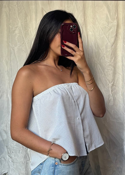 Top Giulia, Blanc à motifs bleus, S/M