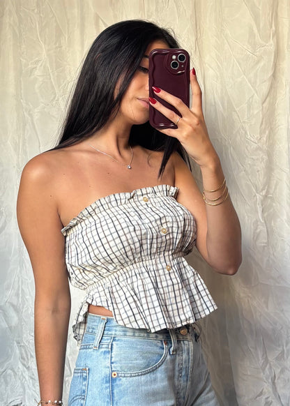 Top Luna, Beige à carreaux, XS-S