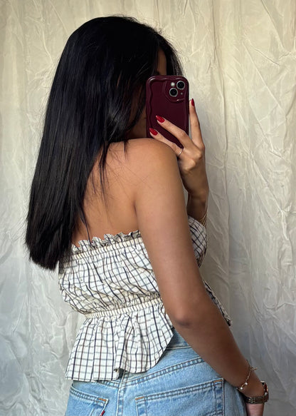 Top Luna, Beige à carreaux, XS-S