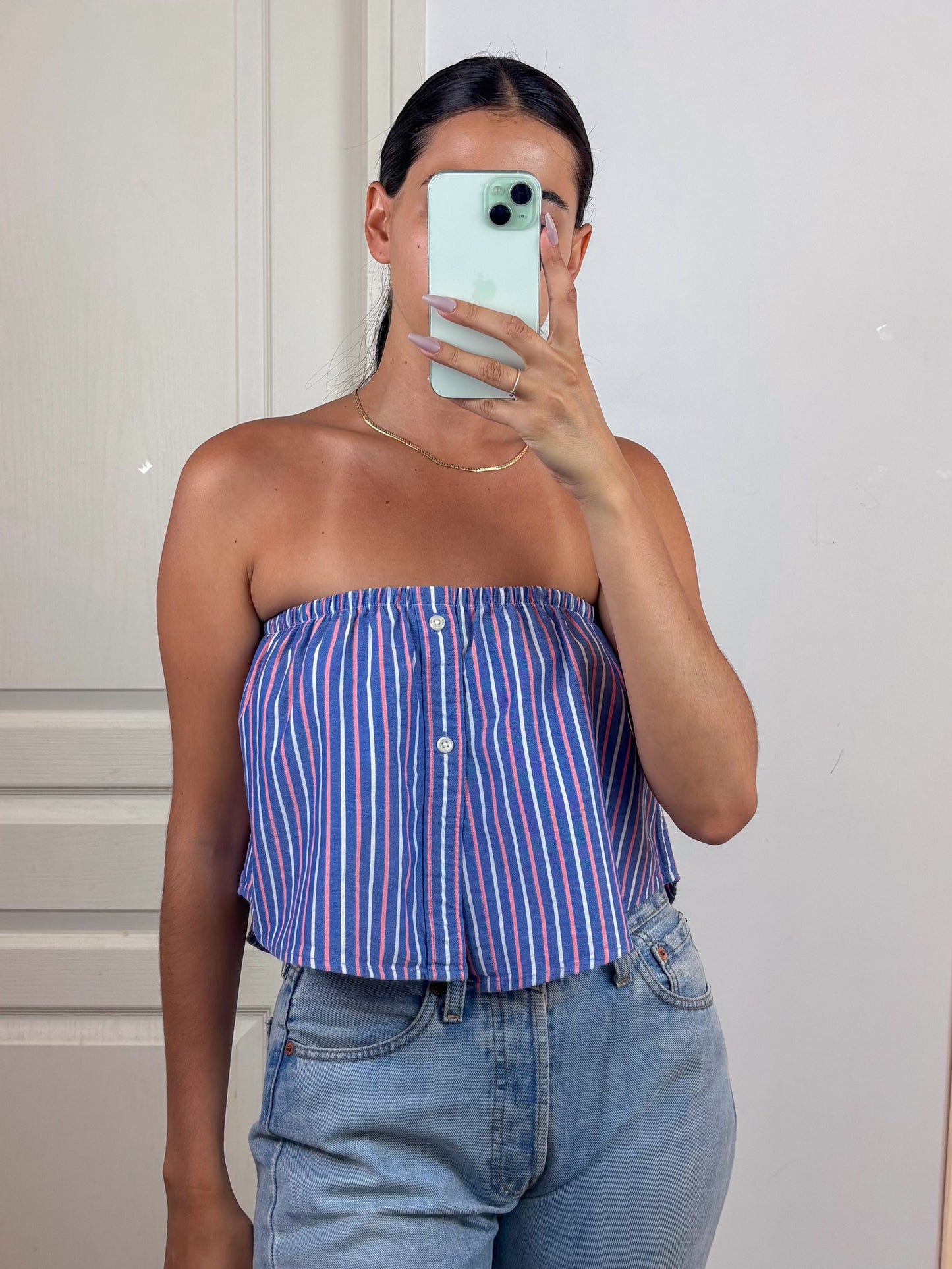 Top Giulia, Bleu et rouge rayé, XS-S